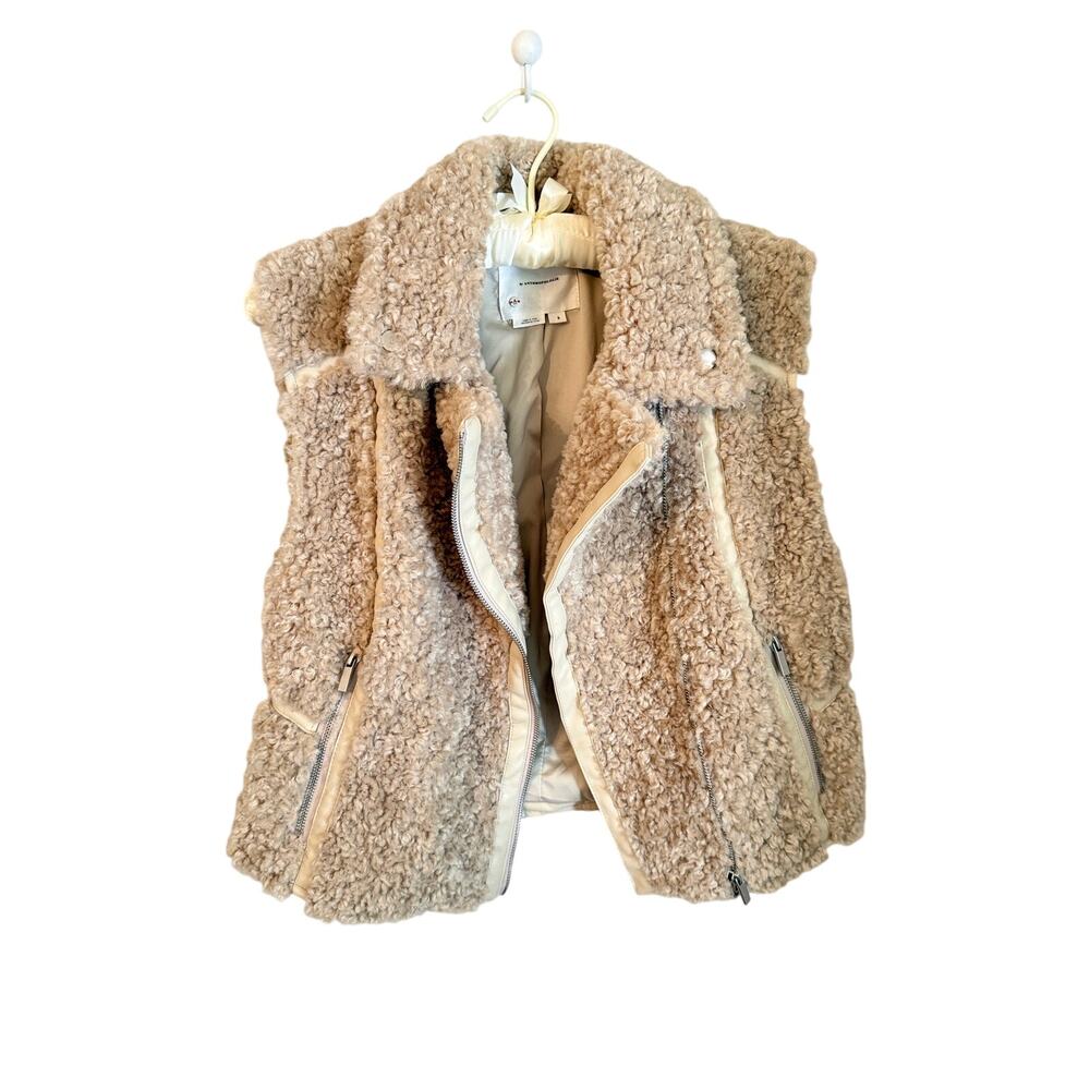 Anthropologie Teddy Faux Fur Moto Vest Cream Beige Size Small
